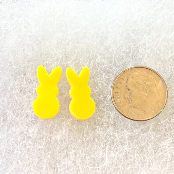 Yellow Peep Easter Bunny Bunnies Acrylic Stud Earrings - Picture 2 of 2